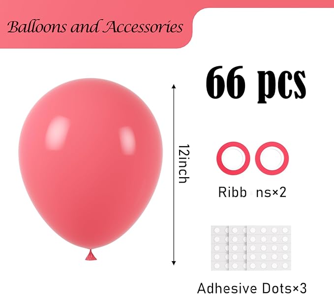 Voircoloria Retro Hot Pink Balloons, 66pack 12inch Blush Hot Pink Balloons Latex Party Balloons for Birthday Baby Shower Valentine's Day Graduation Wedding Gender Reveal Anniversary Party Decorations