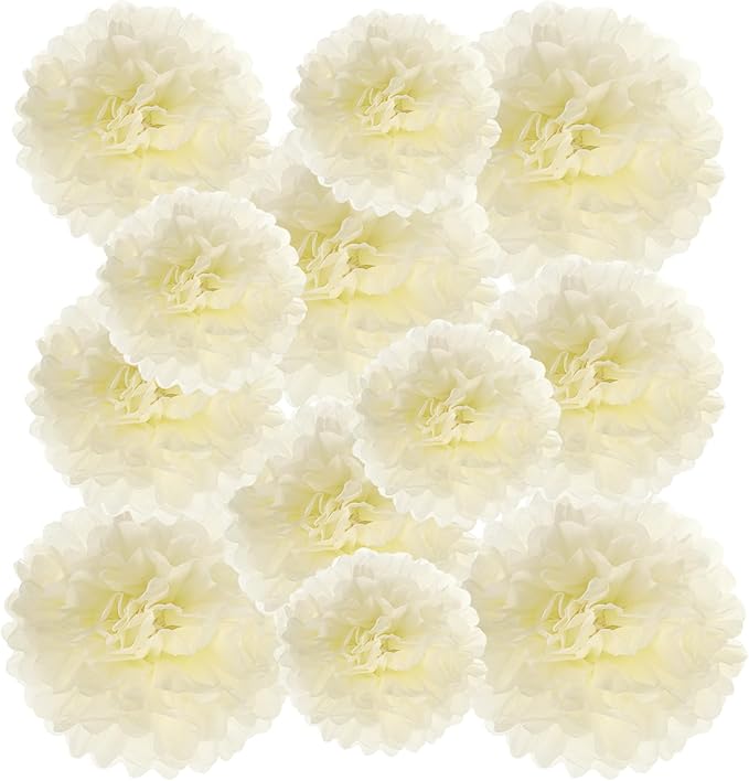 PATIKIL 8" 10" 12" Tissue Paper Pom Poms, 12PCS Pom Poms Paper Flowers Ball Tissue Paper Flowers Assorted Size for Wedding Bridal Shower Birthday Party Backdrop Decoration, Beige