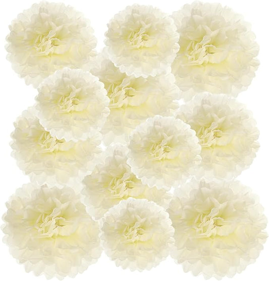 PATIKIL 8" 10" 12" Tissue Paper Pom Poms, 12PCS Pom Poms Paper Flowers Ball Tissue Paper Flowers Assorted Size for Wedding Bridal Shower Birthday Party Backdrop Decoration, Beige