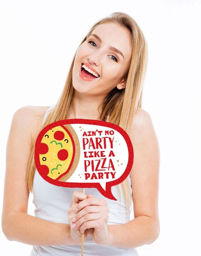 Big Dot of Happiness Funny Pizza Party Time - Baby Shower or Birthday Photo Booth Kit - 10 Piece