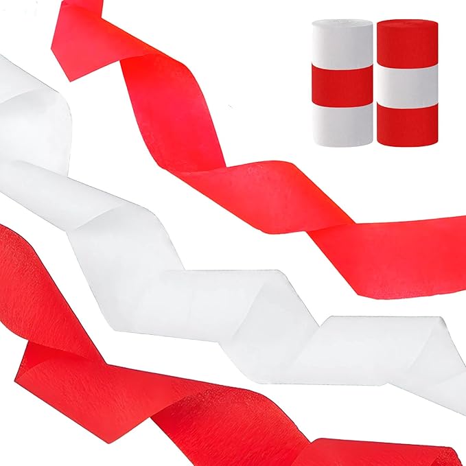 Red and White Crepe Paper Streamers, Party Streamers for Sports Events,Birthday Party,Graduation Decorations, 6 Rolls（82 Feet Long x 1.77 Inch）