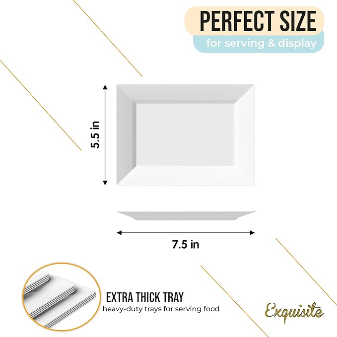 Exquisite Plastic Serving Trays For Party - 20 Pcs 7.5 Inch White Serving Platters, Plastic Trays For Food, White Tray, Food Tray Disposable Platters For Parties, Catering & Buffet