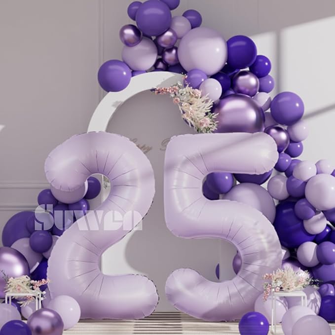 SUWEN 40 Inch Light Purple Large 25 Balloon Number Big Foil Helium Lavender Number Balloons Huge Mylar 0-9 Giant Jumbo Happy 25th Birthday Party Anniversary Decorations