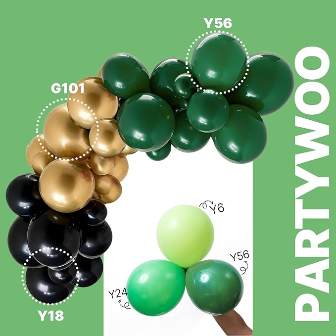 PartyWoo Black Gold and Green Balloons 66pcs 12 Inch Black Gold Green Balloons for Graduation Baby Shower Birthday New Year's Eve Anniversary Bachelorette Retirement Engagement Party Decorations