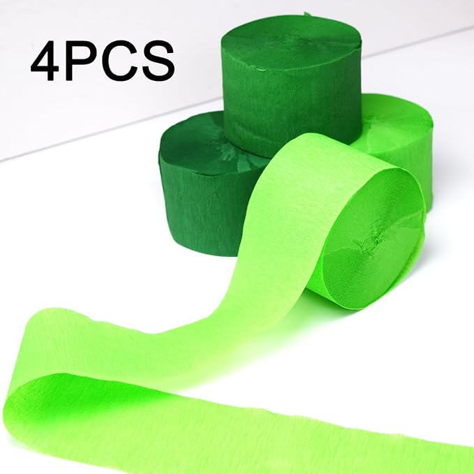 Crepe Paper Streamers 4 Rolls 328ft, Light Green and Deep Green Pack of Party Streamers for Birthday Decorations, Party Decorations, Wedding Decorations