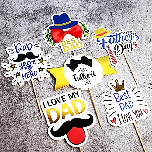 Giga Gud 12pcs Father's Day Cake Topper - Happy Father's Day, Best Dad Ever - Cupcake Topper - Birthday Party Cake Decorations - Plastic, White