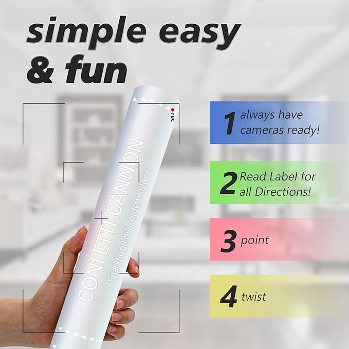 Confetti Cannon 12 Pack Silver Confetti Poppers 12 Inch Streamer Cannon Foil Party Poppers Confetti Shooters Silver Mylar Popper Cannon Bulk for Wedding Birthday Graduations New Year Celebration