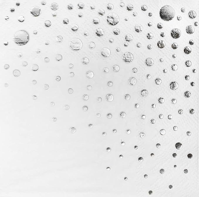 Stylish Silver Cocktail Napkins, 100 3 Ply White and Silver Napkins for Wedding Reception, 5x5 Inch Wedding Cocktail Napkins, Paper Cocktail Napkins for Party, Bridal Shower Napkins or Party Napkins