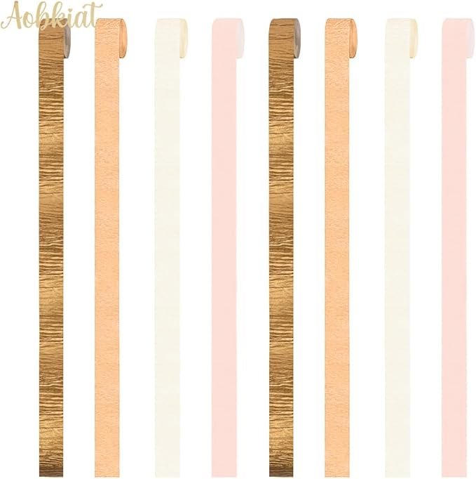 AOBKIAT Wedding Decor Gold Pink Orange Gold Crepe Paper 8 PCS Streamers Party Decorations for Wedding,Bachelorette,Birthday,Bridal Baby Shower,Anniversary Party Backdrop