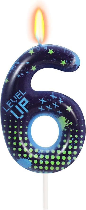 STG Birthday Candles for Boys - Number 6 Candle for Video Game Birthday Cake Topper, Fort Battle Level Up Game Themed Birthday Party Supplies (Number 6)