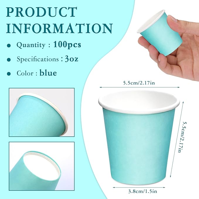 100 pack 3 oz Bathroom Cups, Disposable Paper Cups, Mouthwash Paper Cups, Small Paper cups for Bathroom, Mouthwash, Espresso Cup Suitable for Home, Party, Picnic