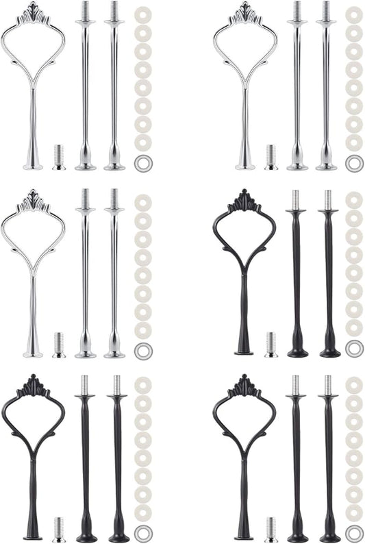 6 Set Tiered Tray Hardware for Cake Stand Mold Crown 3 Tier Cake Stand Fittings Hardware Holder for Wedding and Party Making Resin Cupcake Dessert Platter Serving Stand (Silver & Black, M)