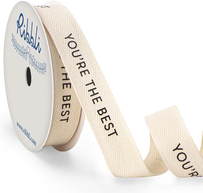 Ribbli Cotton Ribbon Natural Twill Tape Cotton with Black You’re The Best Printed Farmhouse Ribbon Use for Gift Wrapping Baking Crafts Home Decor-5/8 Inch x 10 Yard