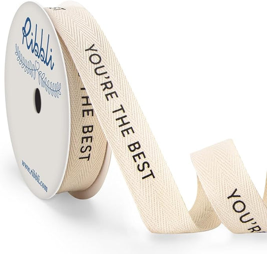Ribbli Cotton Ribbon Natural Twill Tape Cotton with Black You’re The Best Printed Farmhouse Ribbon Use for Gift Wrapping Baking Crafts Home Decor-5/8 Inch x 10 Yard