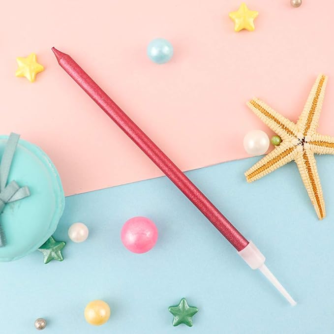 12 Count Long Thin Red Birthday Cake Candles in Holders for Birthday Wedding Party Cupcake Decorations Tall Candle