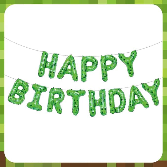 Green Pixel Miner Theme Happy Birthday Balloons Banner 16 Inch Letters, Inflatable Party Decor and Birthday Decorations for Women, Men, Boys & Girls Kids and Adults, Party Supplies