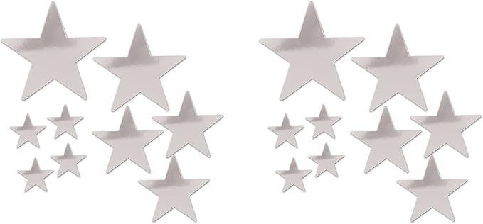 Beistle Beistle , 18 Piece Packaged Foil Star Cutouts, Assorted Sizes (Silver), Assorted Sizes, Silver