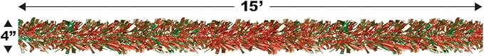 Beistle Metallic Festooning Garland Christmas Party Supplies, Hanging Decorations, 4" x 15', Red/Green