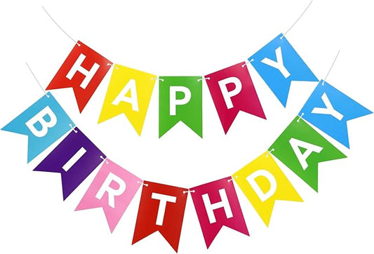 Rainbow Happy Birthday Banner Colorful Sign Party Decorations for Women Men Girls Boys