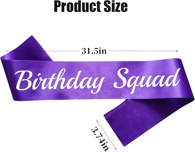 10 Pcs Birthday Squad Sash for Men or boys 16th, 18th 21st 30th 40th 50th 60th or Any Other Bday Party Supplies Decorations (Purple+White)