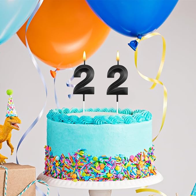 22th Birthday Candles 22 Candles for 22th Birthday Decorations for Boys Happy Birthday Cake Topper Black Birthday Candles Black Number Happy Birthday Decorations for Girls (22)