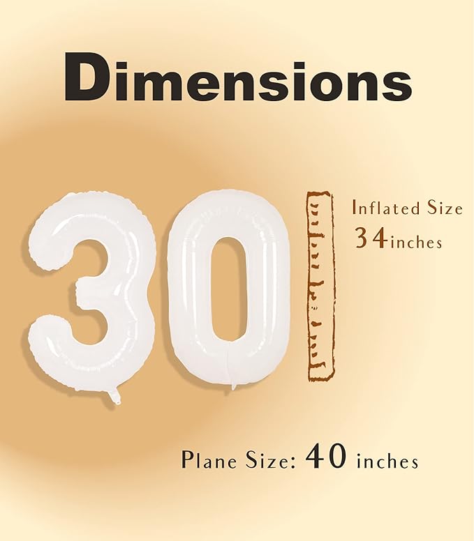 SUWEN 40 Inch White Large 30 Balloon Numbers Big Foil Helium Number Balloons 0-9 Giant Jumbo Happy 30th Birthday Party Decorations for Men or Women Huge Mylar Anniversary Party Supplies