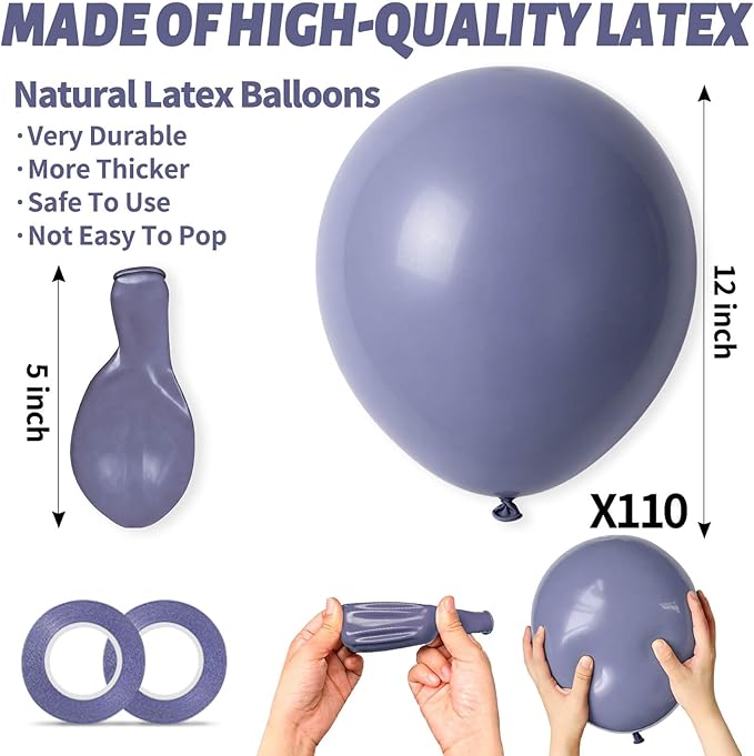 110pcs Dusty Blue Balloon 12 Inch, Blue Latex Balloons for Birthday Party Baby Shower Wedding(with 2 Ribbons).