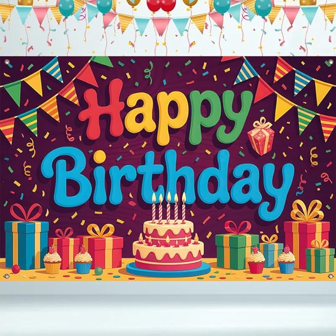 Happy Birthday Banner Colorful Party Decoration Banner 71 x 43 Inch Birthday Celebration Backdrop Wall Hanging Decoration Indoor Party Display