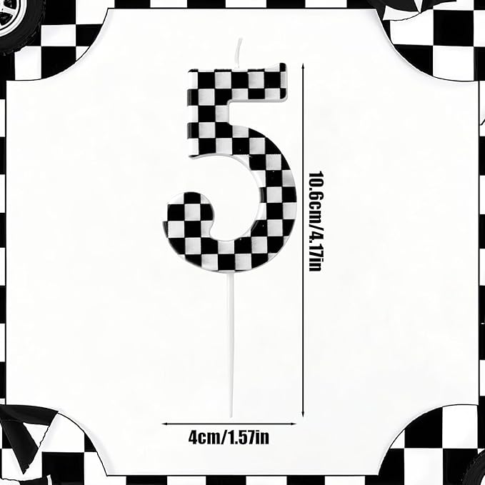 Racing Cars Themed Birthday Candle, Checkered Flag Number Candles Black and White Candles Happy Birthday Cake Topper Party Decorations for Boys Racing Cars Themed Party Supplies (Number 5)