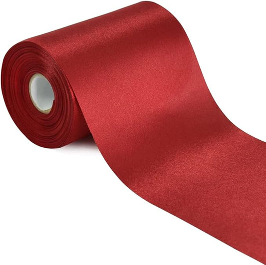 4 Inch x 22yd Wide Burgundy Dark Red Satin Ribbon Solid Fabric Large Ribbon for Cutting Ceremony Kit Grand Opening Chair Sash Table Hair Car Bows Sewing Craft Gift Wrapping Wedding Party Decoration