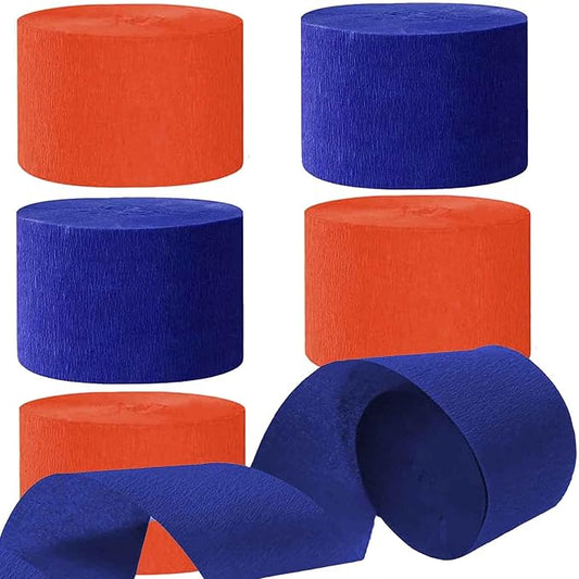 We Moment Crepe Paper Streamers - Navy Blue & Orange, 1.8 Inch Widening, 6 Rolls, 82 Feet per Roll for Birthday Parties
