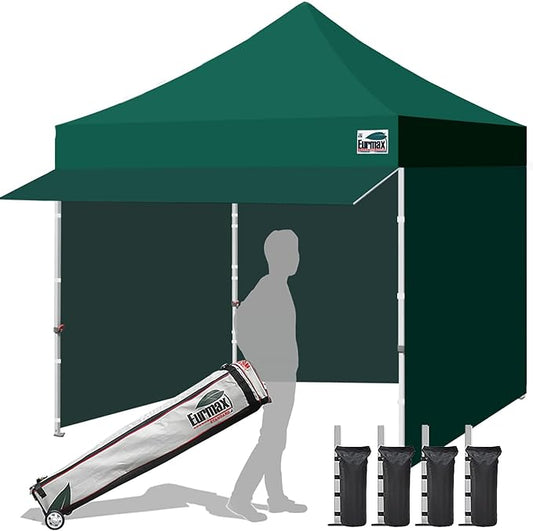 Eurmax USA 10x10 Pop Up Canopy,Commercial Tent with Patented No-Tip Rolling Bag,30sqft Extension Awning & 4 Zippered Removable Walls,UV & Water Resistant,Heavy Duty Instant Shelter Gazebo,Forest Green