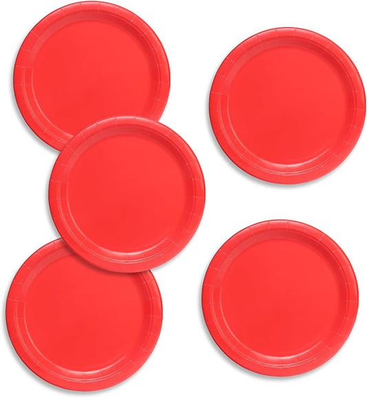 50pcs Red Solid Paper Plates 9 inches Party Dessert Plates Round for Picnic Wedding Birthday Party Supplies Decorations