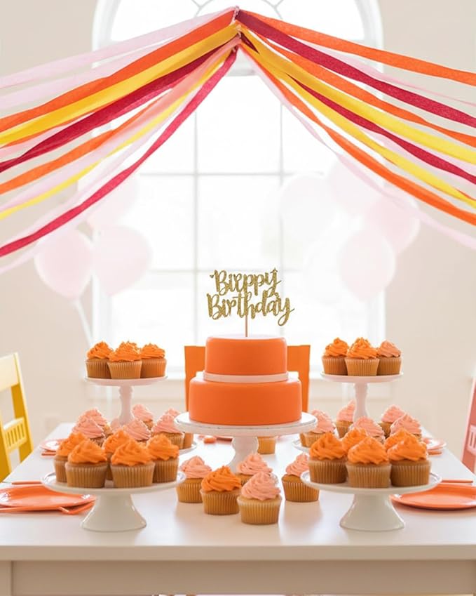 8 Rolls Crepe Paper Streamers Party Decorations, 1.77 Inch x 656 Feet Crepe Streamers, Orange Streamers Birthday Party Decorations