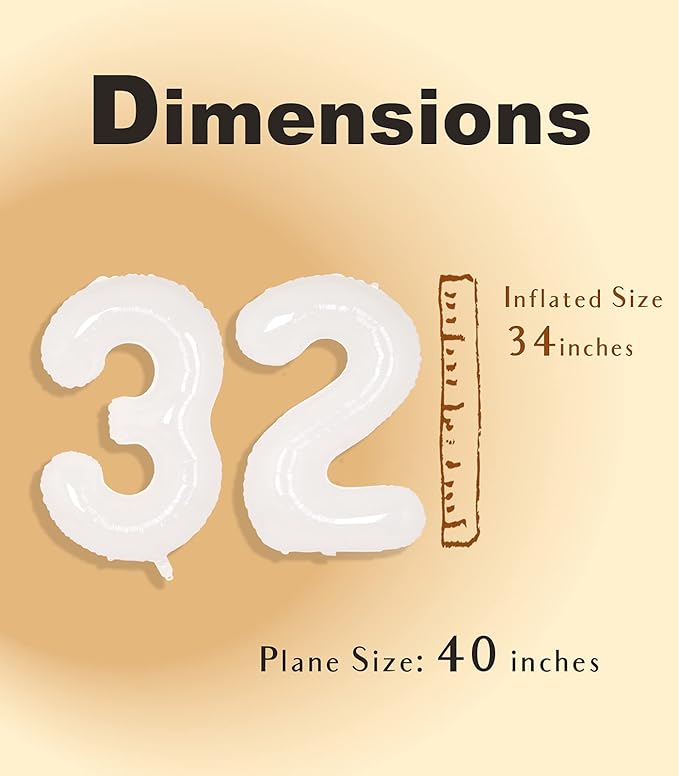 SUWEN 40 Inch White Large 32 Balloon Numbers Big Foil Helium Number Balloons 0-9 Giant Jumbo Happy 32nd Birthday Party Decorations for Men or Women Huge Mylar 23 Anniversary Party Supplies