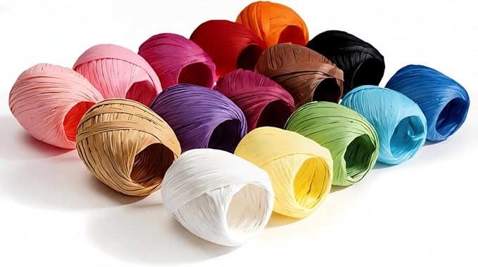 Raffia Paper Ribbon Twine Strings 15 Rolls 15 Colors Set for DIY Craft Gift Box Packing