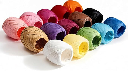 Raffia Paper Ribbon Twine Strings 15 Rolls 15 Colors Set for DIY Craft Gift Box Packing