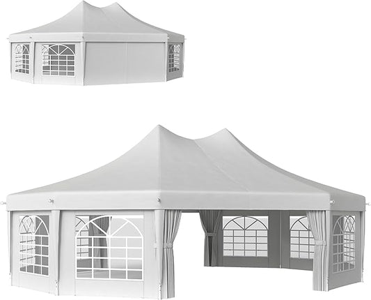 Outsunny 29 x 21 ft Party Tent, Outdoor Wedding Tent with Sidewalls, 2 Doors and 8 Windows for Party, White