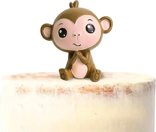 Ercadio 1 Pack Resin Monkey Cake Topper Little 3D Figurine Doll Jungle Animal Themed Baby Shower Kids Birthday Party Cake Decorations
