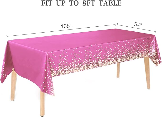 2 Packaging Pink and Gold Plastic Tablecloth, 54 inch x108 inch Rectangular Disposable dot Party Table Cover, Suitable for Birthday, Graduation, Restaurant, Wedding Decoration Tablecloth