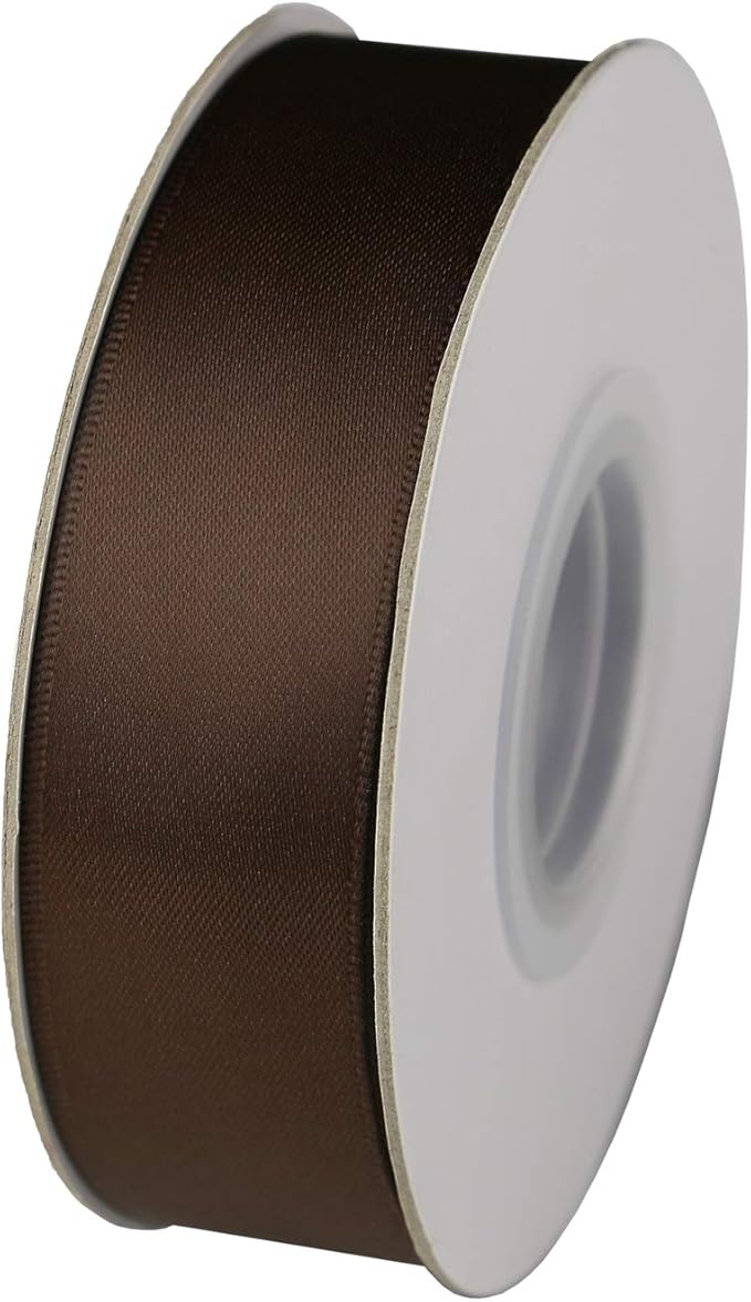 ITIsparkle 1" Inch Double Faced Satin Ribbon 50 Yards-Roll Set for Gift Wrapping Scrap Books Party Favor Hair Braids Baby Shower Decoration Floral Arrangement Craft Supplies, Brown Ribbon