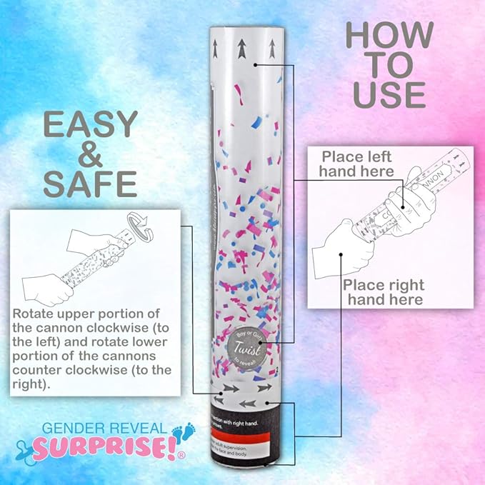 Gender Reveal Surprise - Blue Powder Cannon Bundle - Easy to Use Blue Powder Cannon for Baby Gender Reveal Parties - Includes 8 Balloon Decorations - 16 Inch - 4 Pack