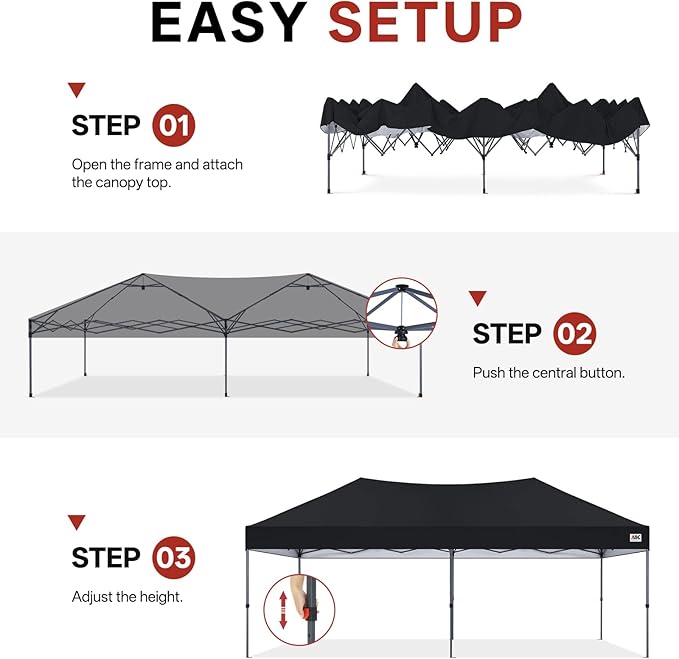 ABCCANOPY 10x20 Pop Up Canopy Tent, Easy Setup Instant Shelter with Wheeled Bag, Heavy Duty Outdoor Canopy for Beach, Market, Backyard, UV Protection, Outdoor Weather Protection (Black, 10x20)