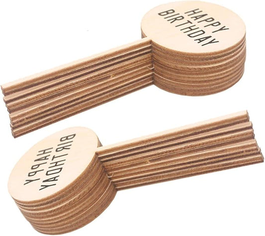 20Pcs Happy Birthday Cake Topper Rustic Wood Cupcake Topper for Various Birthday Party Cake Decorations Supplies