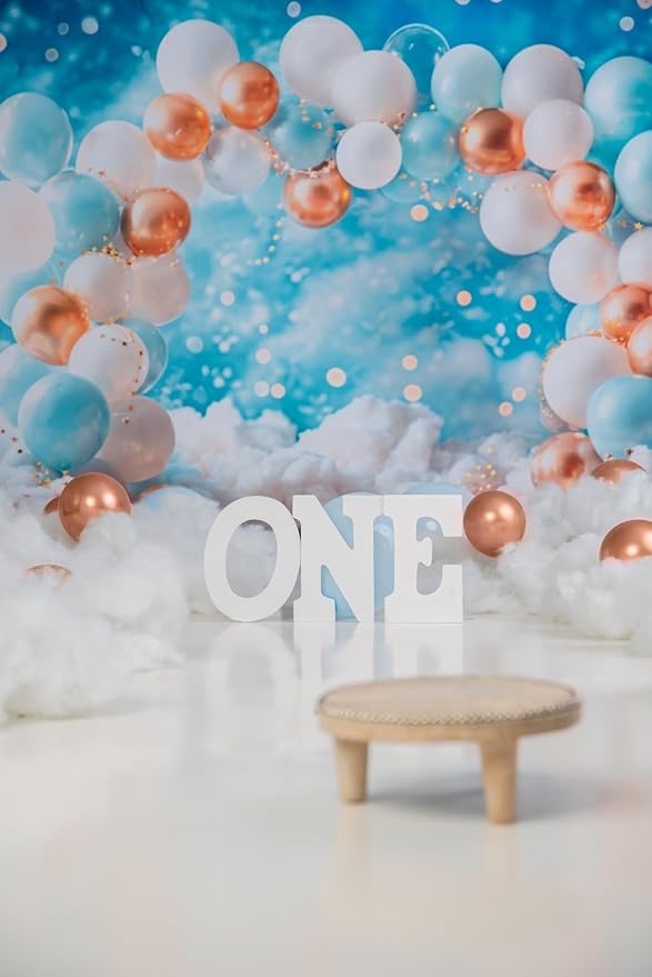 Kate 7x5ft Sweet 1st Birthday Party Backdrops for Photography Colorful Balloons Background White Clouds Shining Stars Backgrounds Baby Birthday Party Cake Smash Studio Backdrop