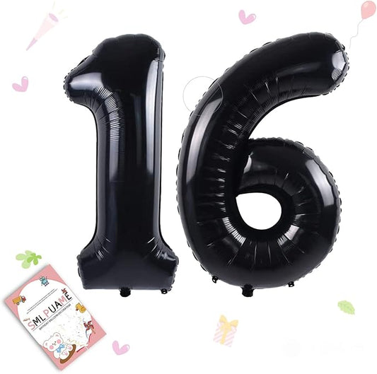 40 inch Number Balloon 0-9 Black Large Number 16 Balloons,Digital Balloons for Birthday Party Celebration Decorations Supplies, Helium Foil Number Balloons for Wedding Anniversary