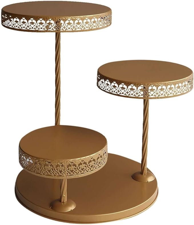 Efavormart 3-Tier Gold Metal Cupcake Tower Dessert Stand, Hollow Lace Design Round Tiered Cake Stand - 21"