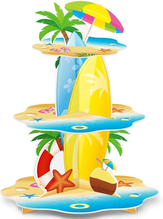 Summer Beach Luau Hawaiian Cupcake Stand Decorations 3 Tier Pool Theme Cake Holder Dessert Stand Tower for Kids Office Classroom Beach Birthday Party Baby Shower Wedding Party Supplies