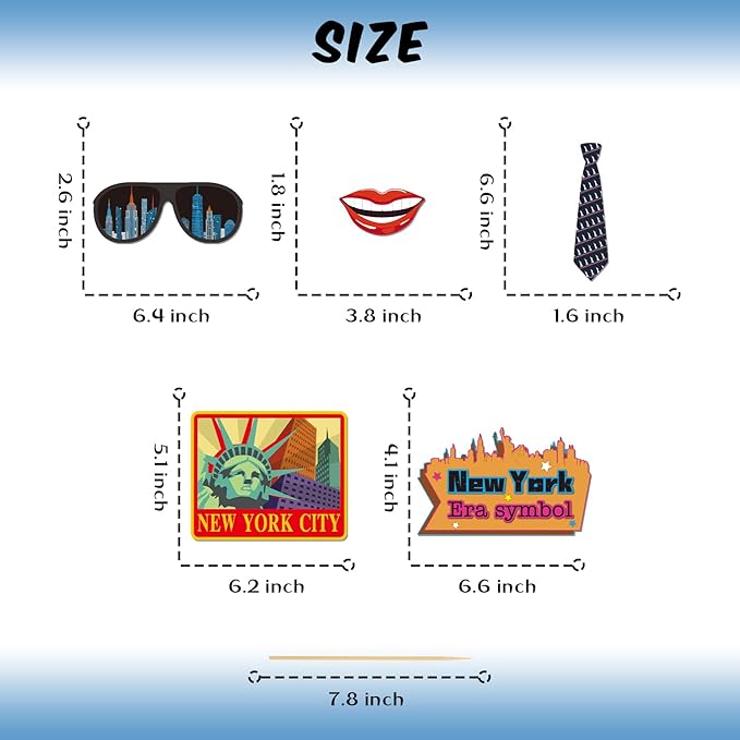 30 Pcs New York Photo Booth Props Kit, Cityscape NYC Themed Party Selfie Decorations, I Love New York Photography Supplies