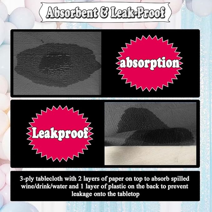 [6 Pack] Black Square Tablecloths 54x54 Inch, Disposable Paper Table Cloth for Square and Round Tables, Waterproof 3-Ply Paper & Platic Table Cover for Parties Halloween Graduation